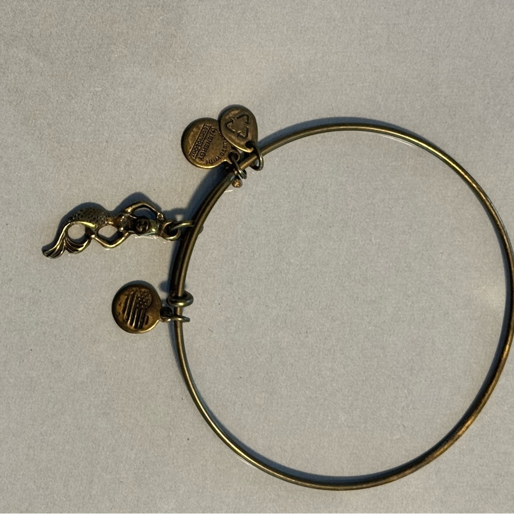 Alex and Ani Gold Tone Mermaid Bangle Bracelet with Charm Dangles
